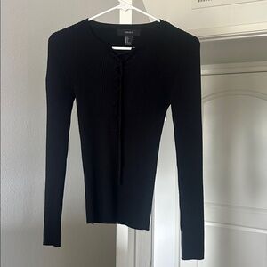 Forever 21 Black Ribbed Lace-Up Blouse